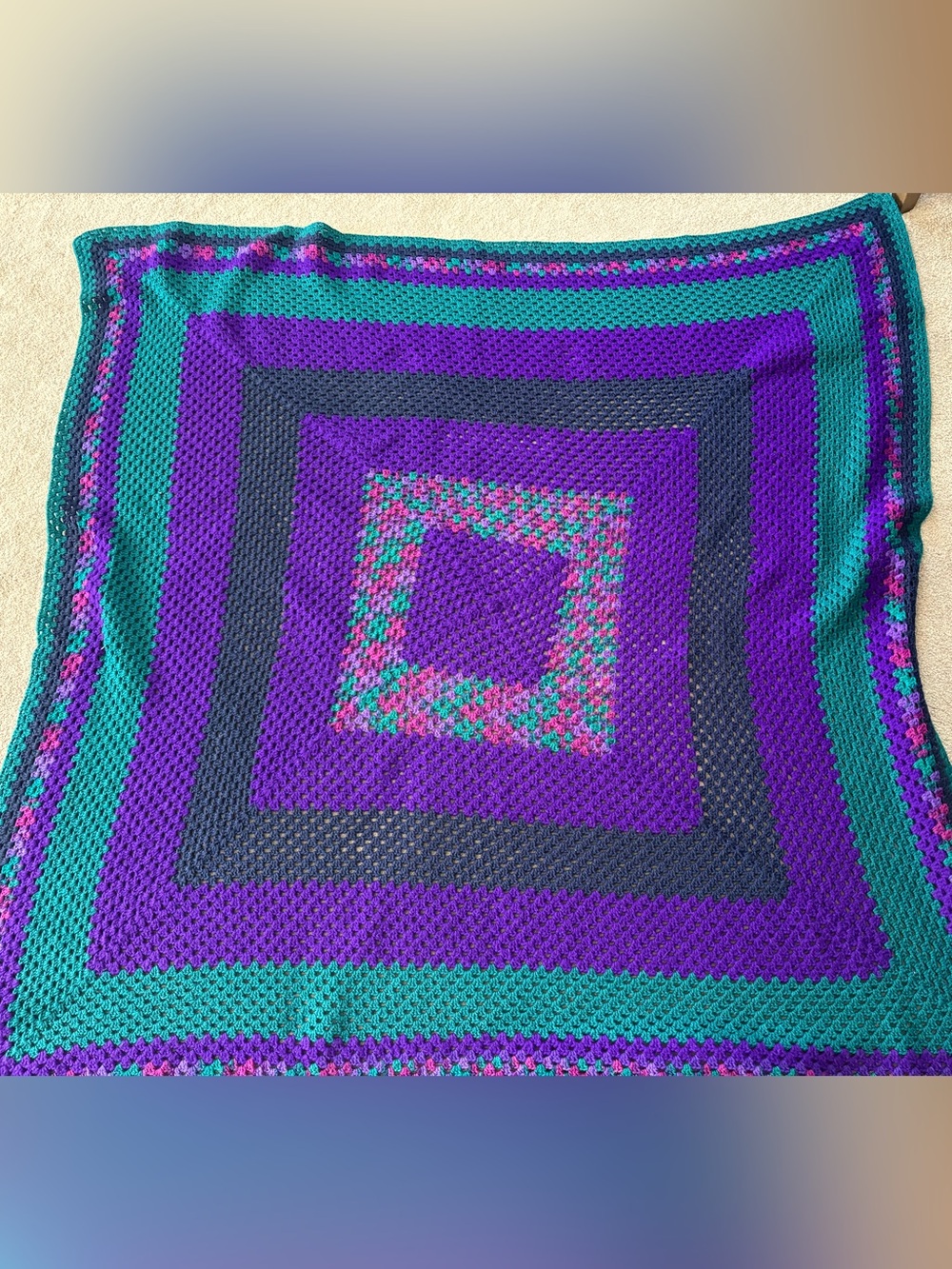 Handmade Purple & Teal Crochet Throw Blanket - Home Accents